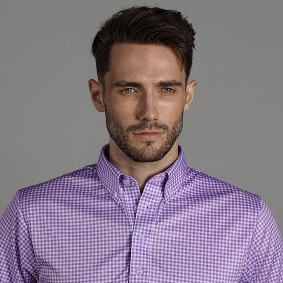 NWOT Collar & Co Oxford Button Down Collar Polo Purple Gingham XL - Picture 2 of 2